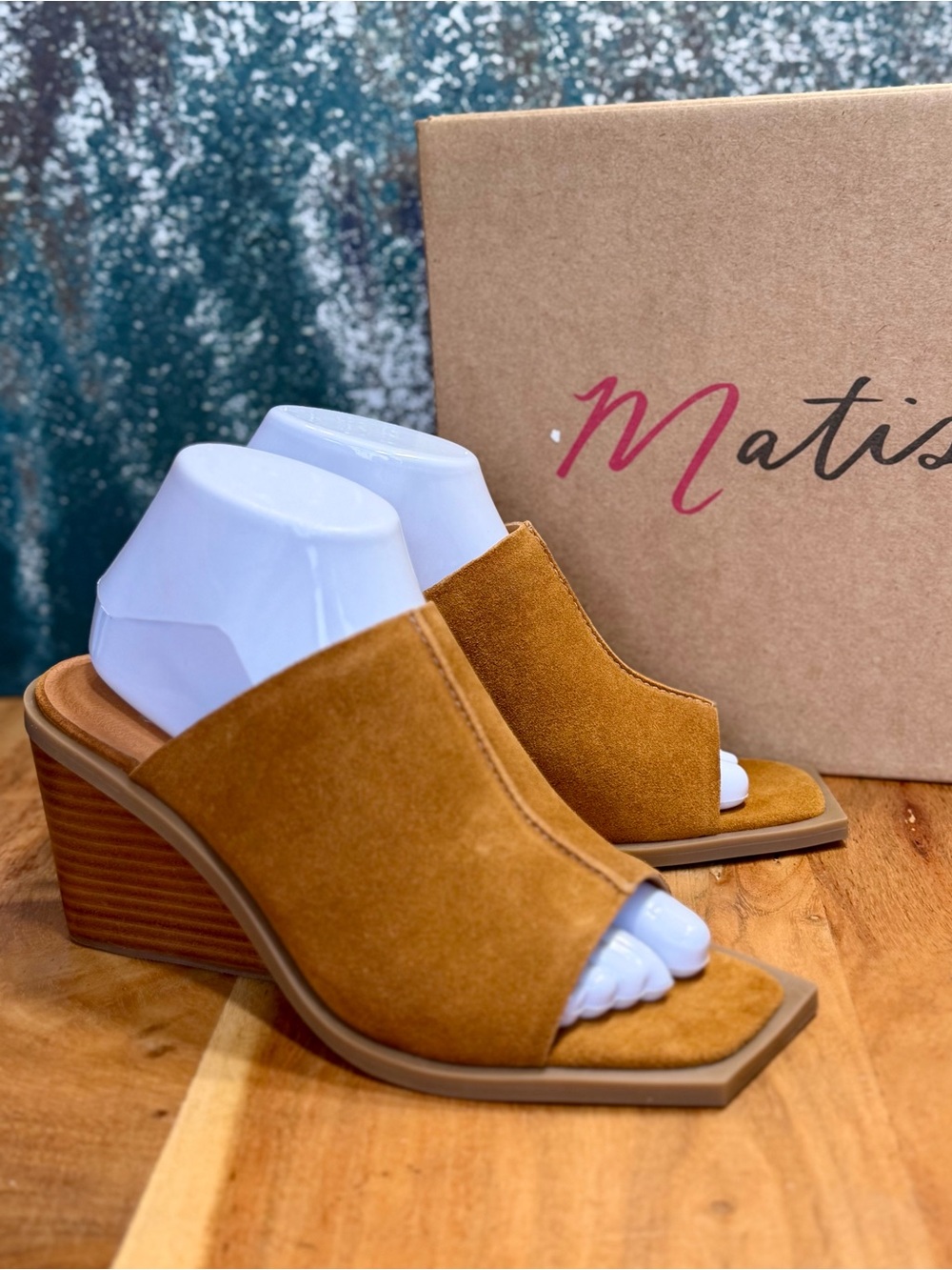 Matisse Minimalist Lillie Suede Sculpted Wedge‎ Mule Tobacco Brown Size 8 NIB